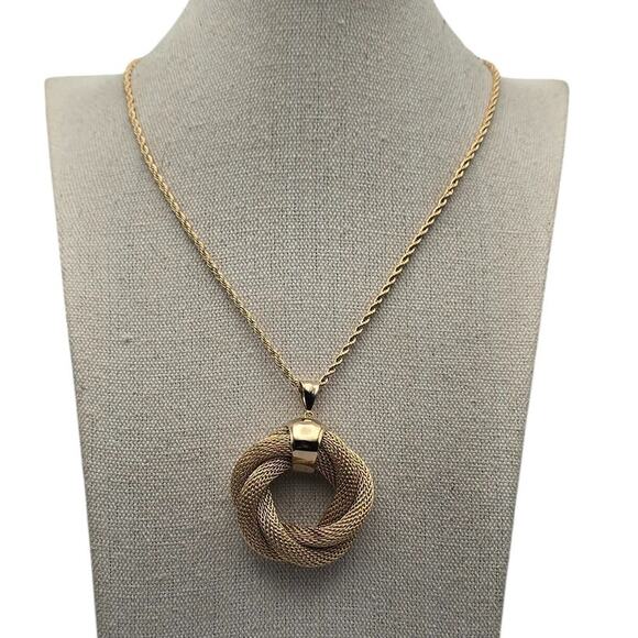 Gold Knot Stainless Steel Pendant Necklace Vintage - Picture 1 of 7